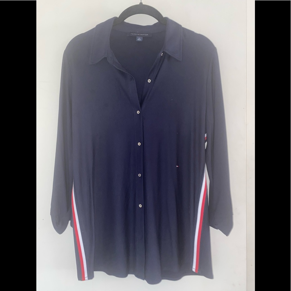 Woman’s size small Tommy Hilfiger blouse, shirt with piping stripes.
